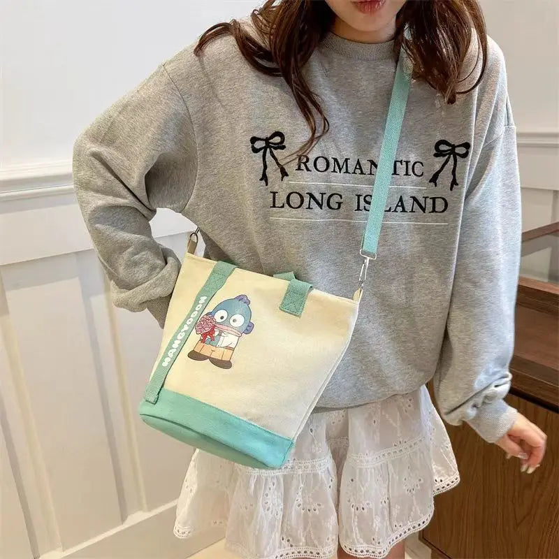 MINISO Sanrio Canvas Crossbody Bag Cute Fashion Handbag Bucket Bag Large Capacity Commuter Girl Gift
