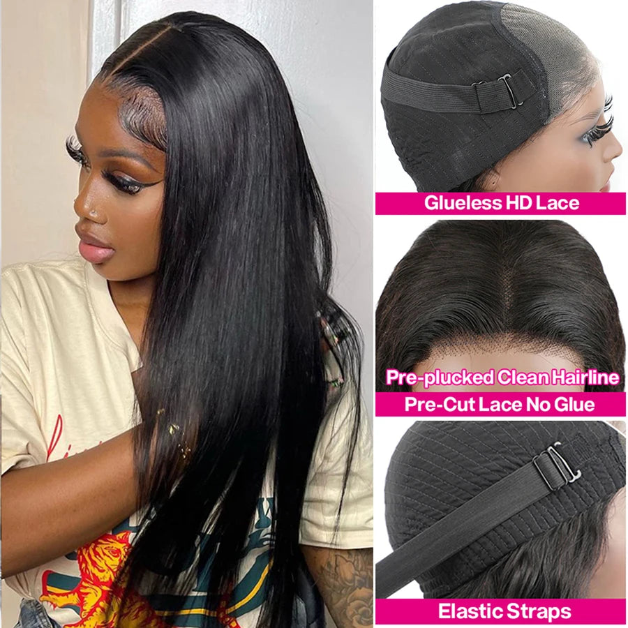 13x4 Ready to Wear and Go Lace Glueless Wigs Transparent Straight Pre Cut Lace Front Human Hair Wigs 4X4 Closure Wig Pre Plucked