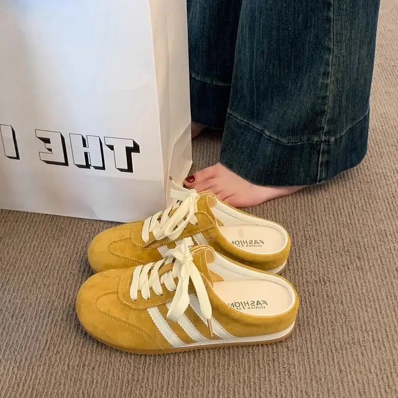 Baotou semi-slippers women's summer wear 2025 new super hot heelless flat German training shoes lazy one-foot women's shoes