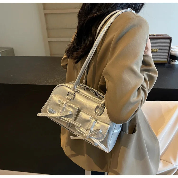 Vintage Women Business Shoulder Bags Simple Ladies Commute Tote Bag Pu Leather Female Underarm Bag Burgundy Large Handbags Purse