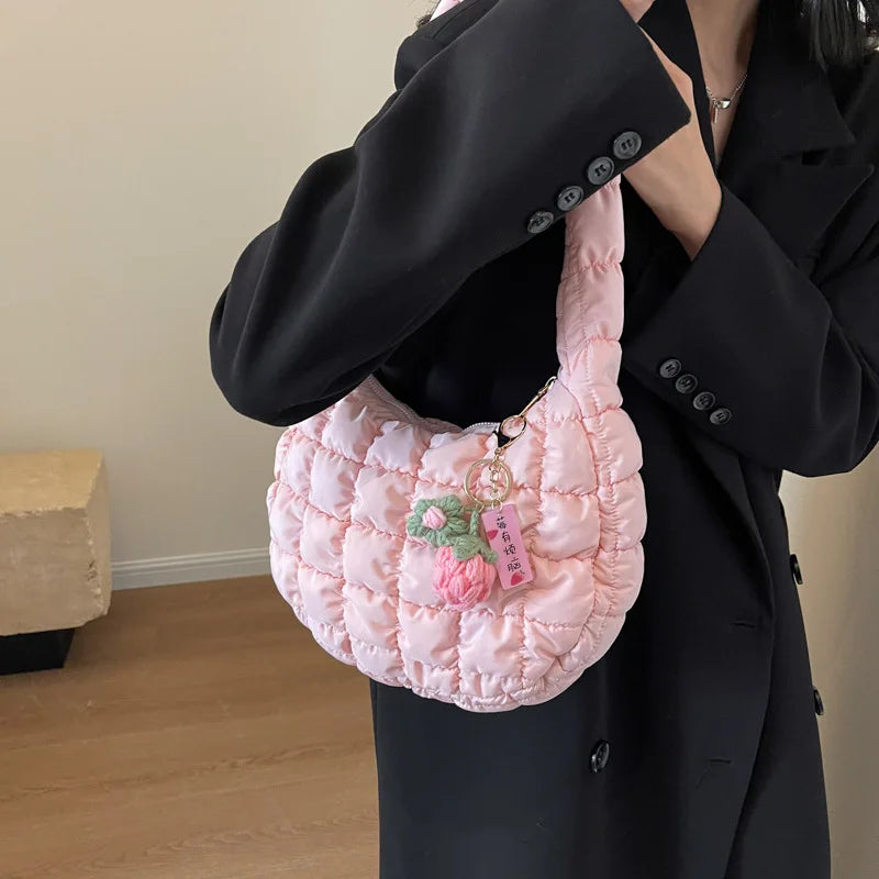 Women's Bag Korean Version Sweet Girly Style Shoulder Bag Fashion Casual Bubble Dumpling Bag Fold Cloud Bag Fashion Exquisite