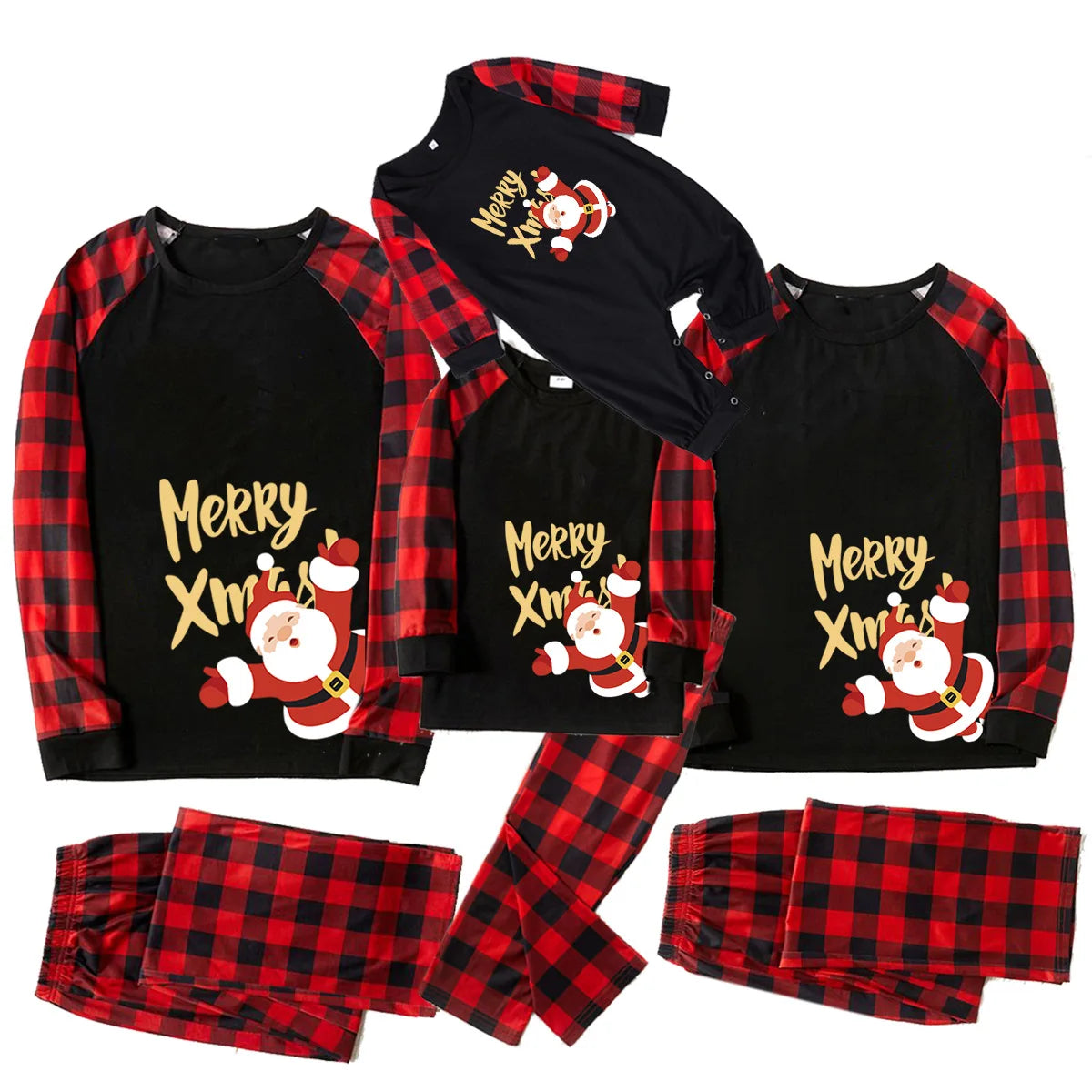 Merry Xmas Pjs Family Matching Outfits Santa Claus Print Mom Dad Kids Clothing Set Sleepwear Baby&Dog Romper Christmas Pajamas