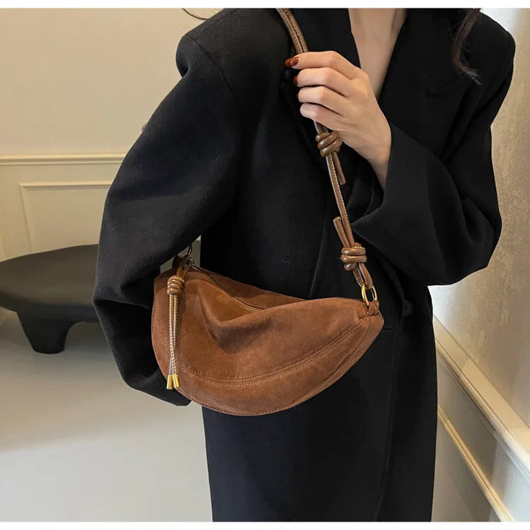Faux Suede Super Popular Niche Suede Shoulder Bag for Women 2025 Hot Sale Single Crossbody Bags Underarm Dumpling Sweet Bags